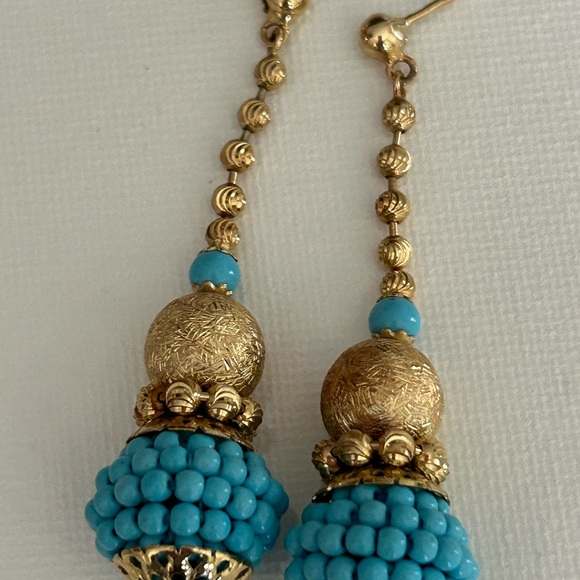 14K Turquoise Beaded Earrings - Picture 2 of 9